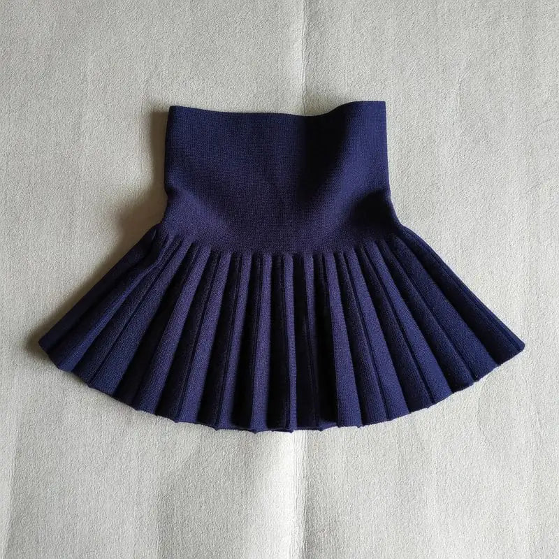 High Waist Pleated Knitted Skirt for Girls in Autumn
