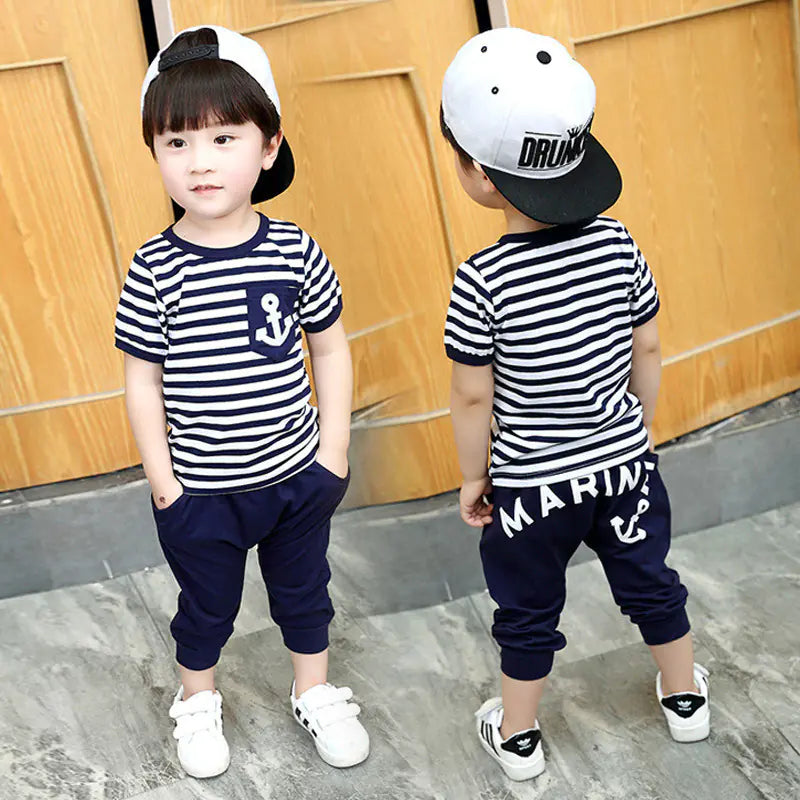 Boys' Cotton Striped Summer Outfit - Two-Piece Set
