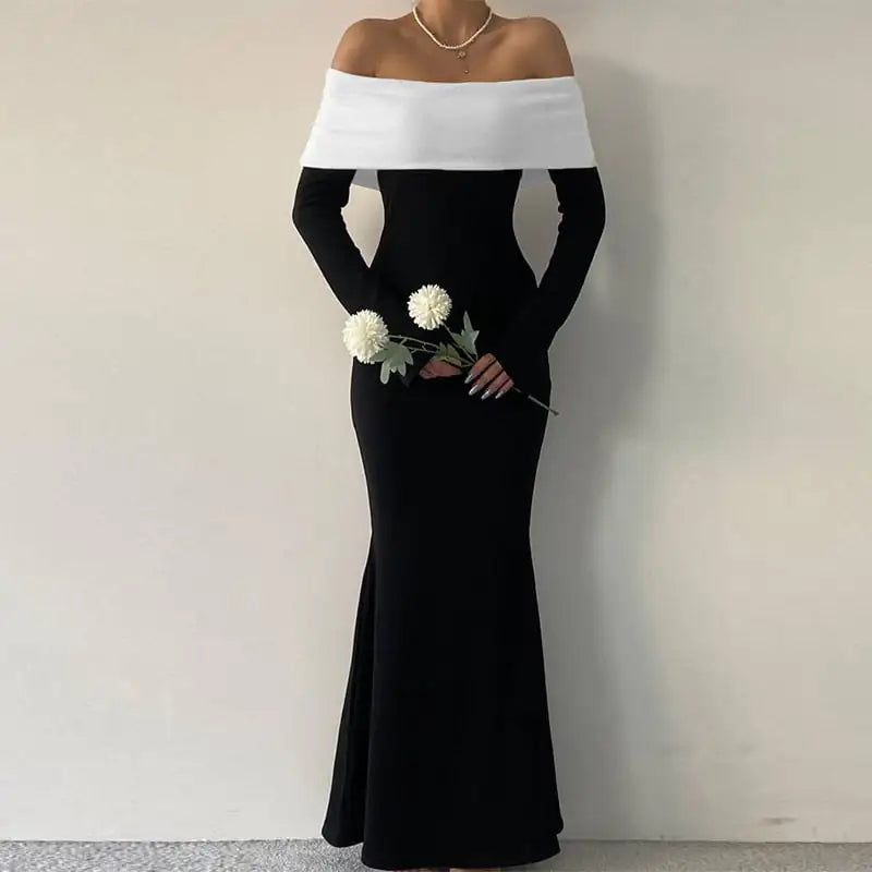 Women's Off-Shoulder Long Sleeve Slimming Dress