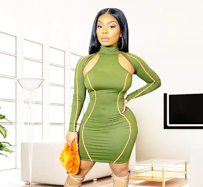 Sexy Hollow Out Long Sleeve Bodycon Dress