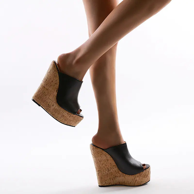 Simple Style Color-Block Wedge Heels (Sizes 35-42)
