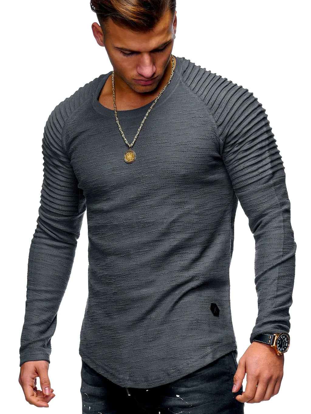 Men's Slim Fit Long Sleeve Striped T-Shirt (Plus Size)