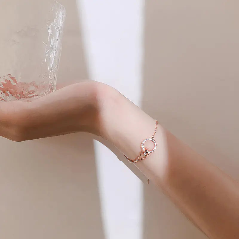 925 Silver Dainty Double Layer Circle Bracelet for Women