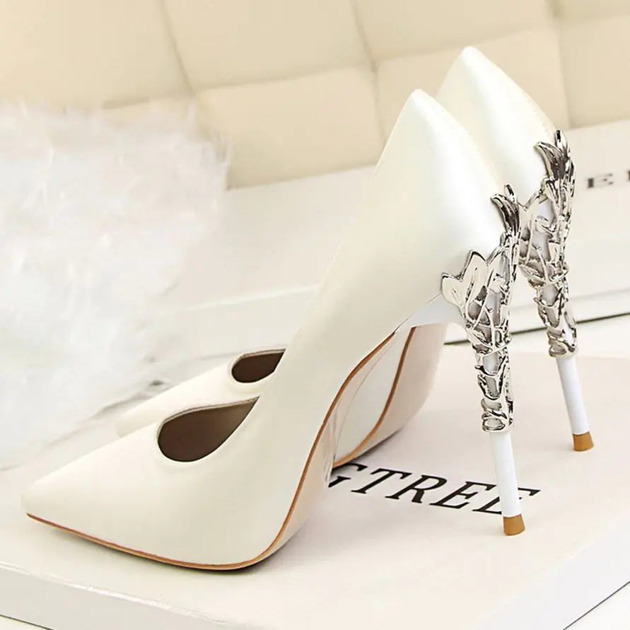 White Satin High Heels for Women - Stylish Pointed Shoes