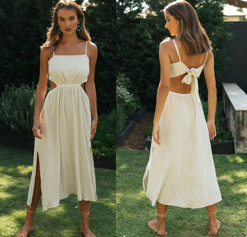 Backless Lace-up Irregular Slit Dress for Women