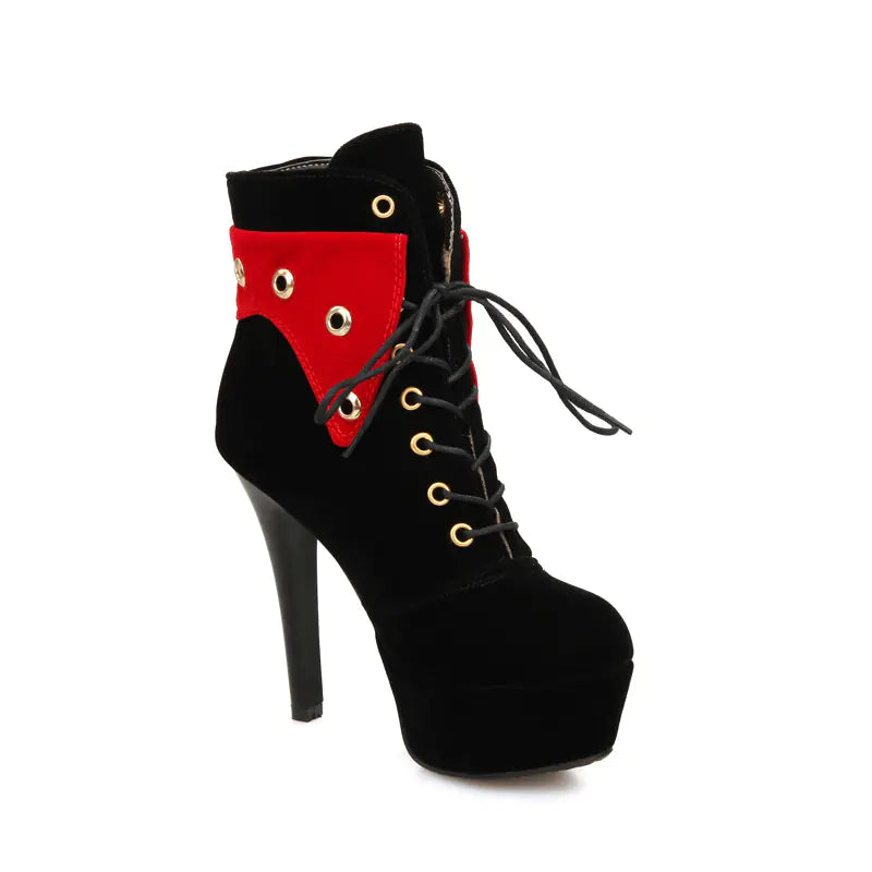Waterproof Round Toe High Heel Lace-Up Women's Boots