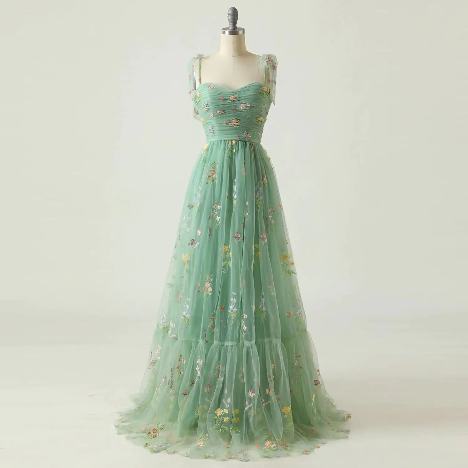 Elegant Embroidered Tulle Ball Gown for Bridesmaids (One Piece)