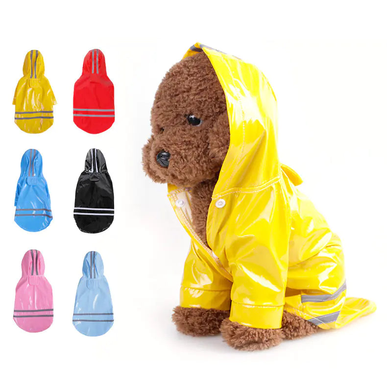 Reflective Dog Hooded Windproof Raincoat in PU
