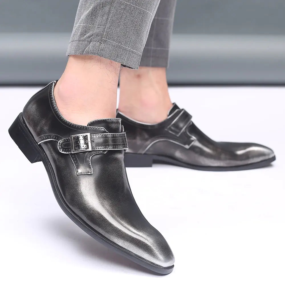 Men's Leather Business Casual Non-Slip Square Toe Shoes