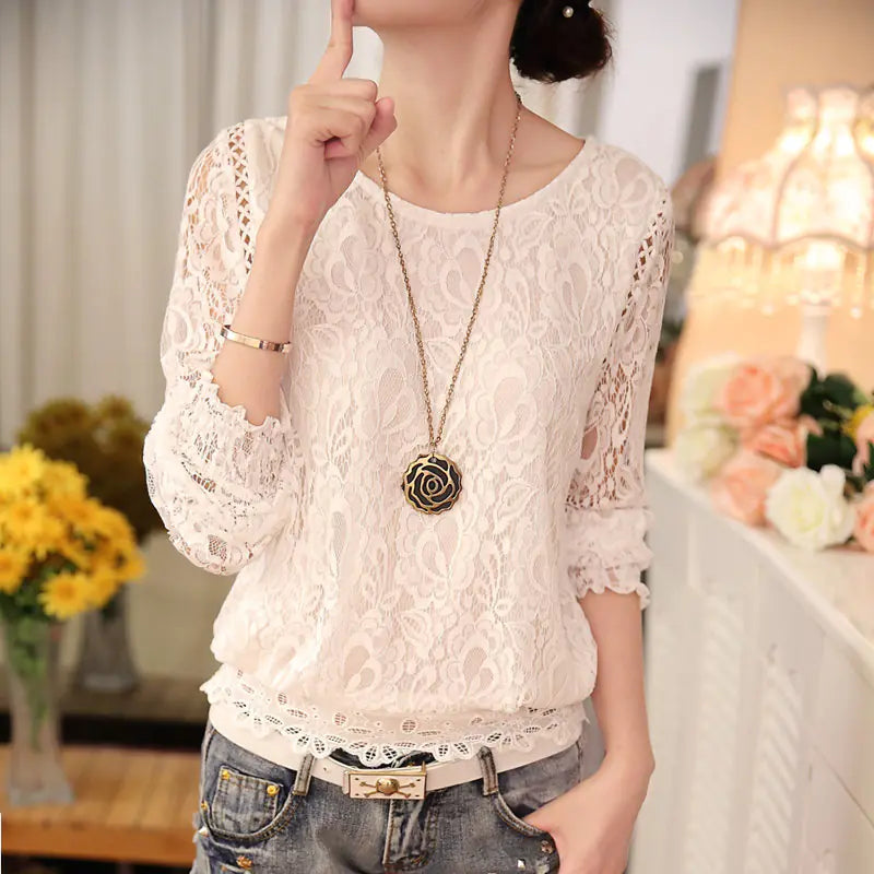 Lace and Hollow Out Slim Fit Top