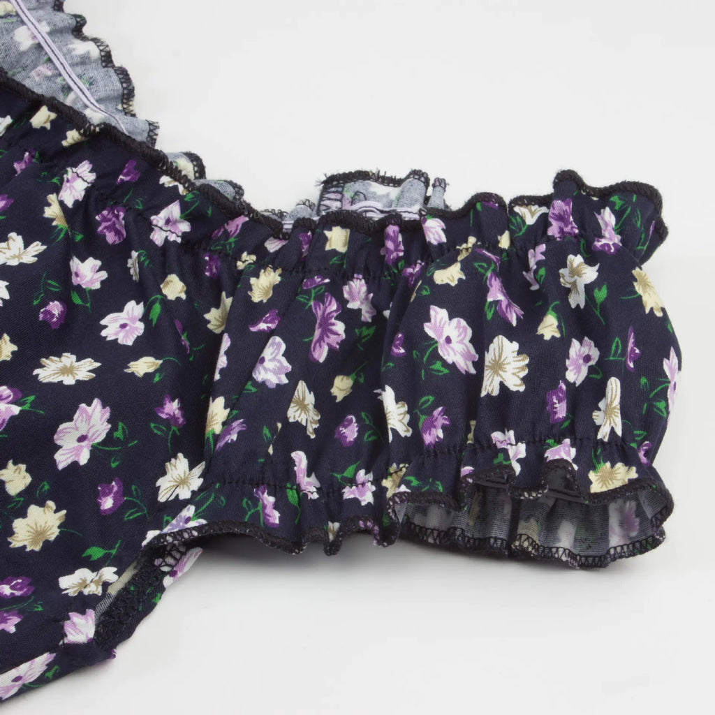 Sweet Ruffle Off-Shoulder Printed Slim Fit T-Shirt
