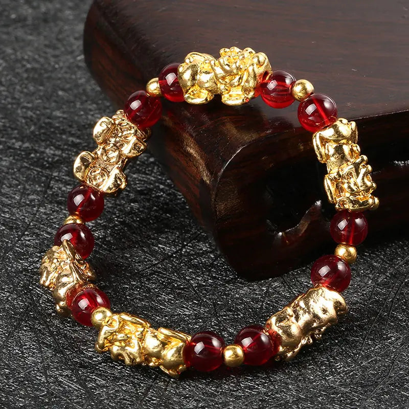 Golden Garnet Pixiu Bracelet with Retro 3D Design