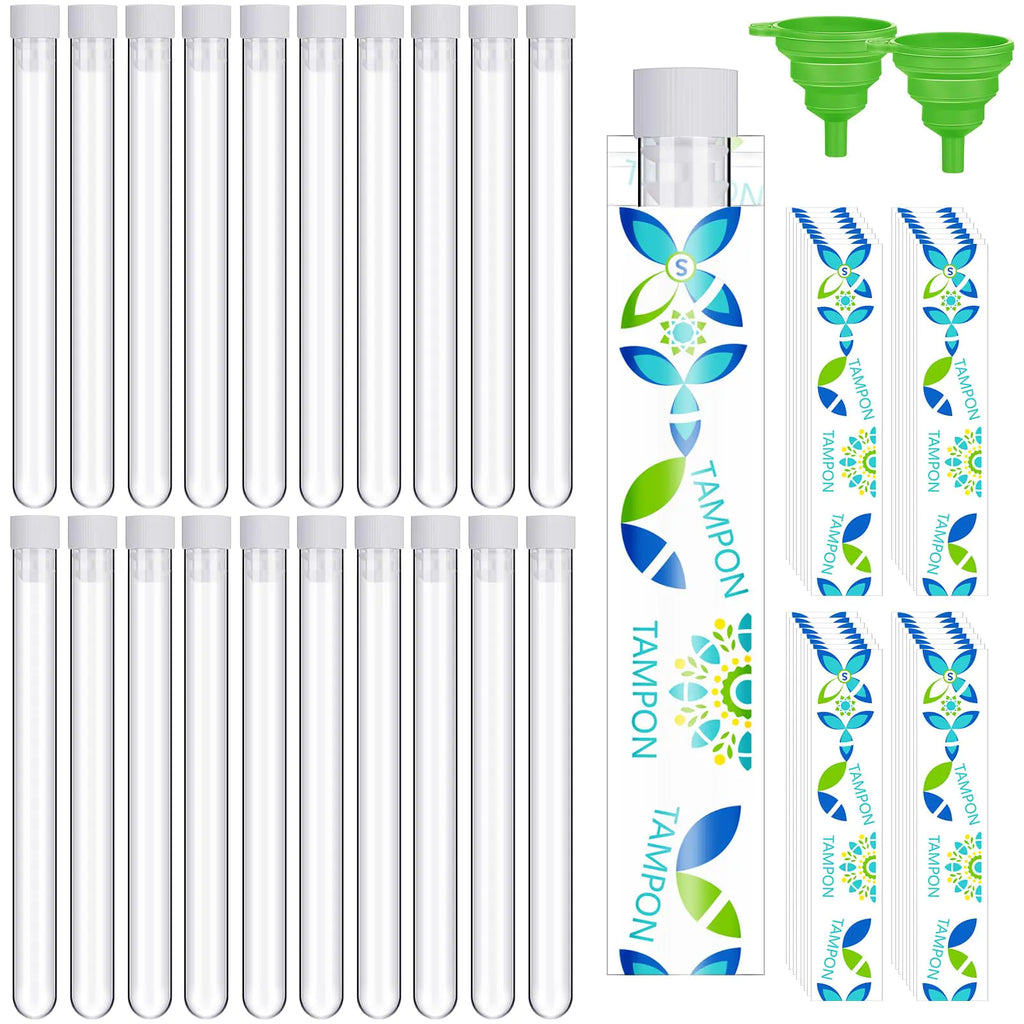 62 Pcs Tampon Set Includes 20 Pcs Tube for Women 40 Pcs Tampon Reusable Wrappers 2 Pcs Silicone Funnels for Cruise Event Concert(Flower5.71x0.51 in)