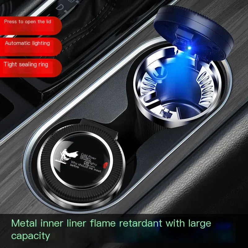 Multifunctional Car Ashtray with LED Light and Metal Core