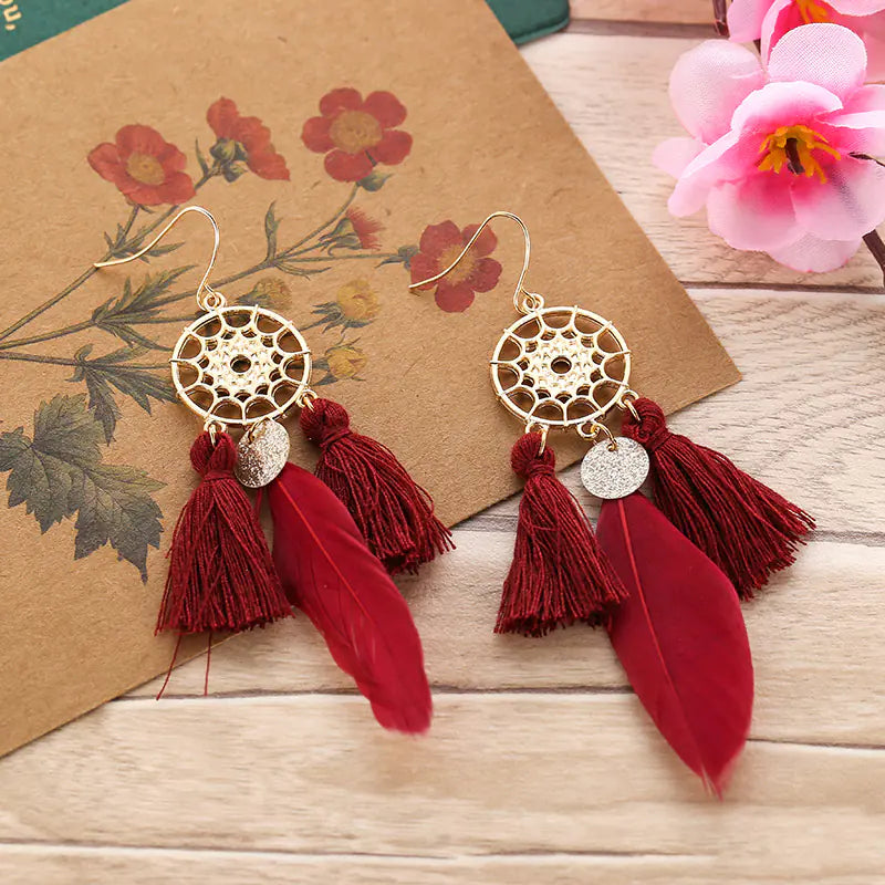 Sequin Feather Tassel Earrings for Women, Trendy Design