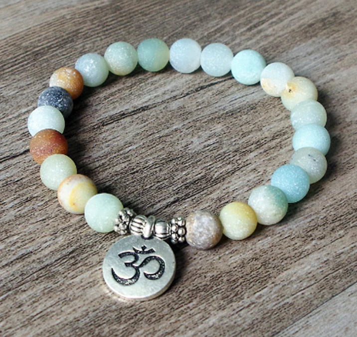 Stone Bead Yoga Lotus Bracelet with Chain Pendant