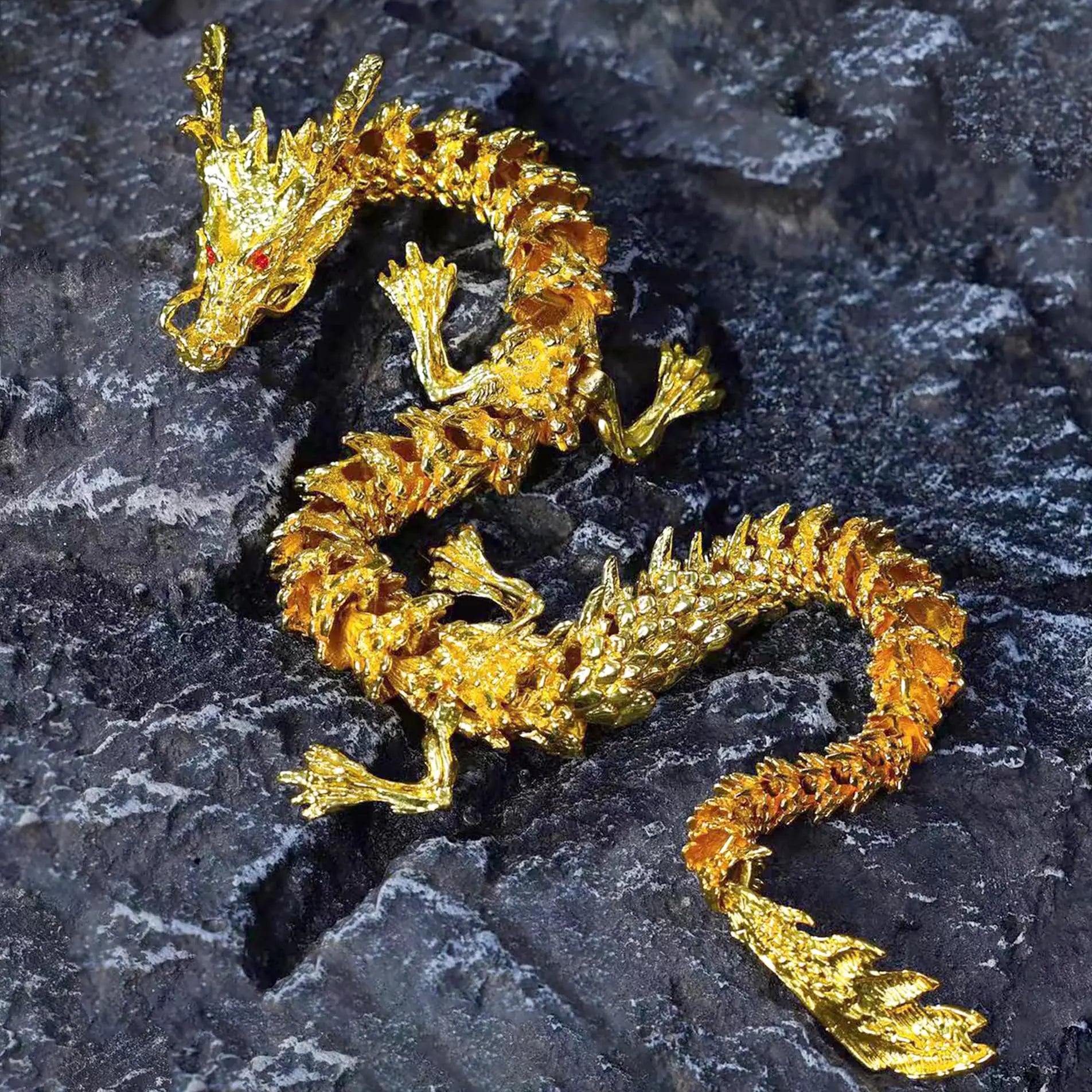 Golden Dragon 3D Articulated Dragon Chinese Dragon Statue Brass Gold Dragon 26 Inch Luck Dragon for Home Office Desk Decoration