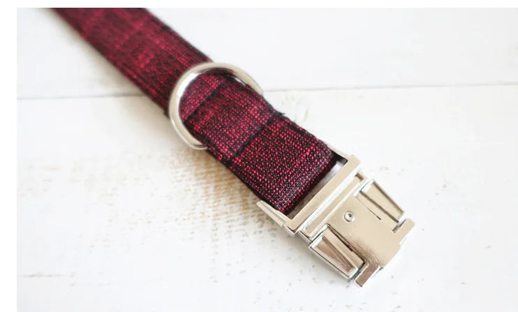 Red Canvas Dog Collar with Metal Buckle Design