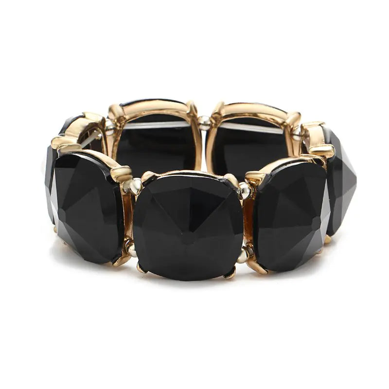Vintage Cut Black Gem Wide Bracelet with Large Stone