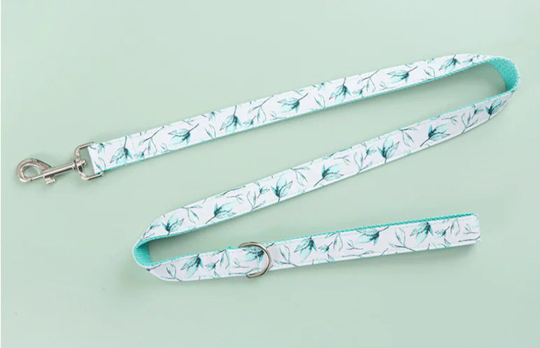 Dog and Cat Collar Set with Bowtie and Tropical Leaves