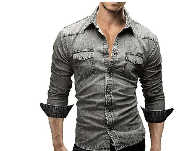Men's Slim Fit Denim Short Sleeve Shirt