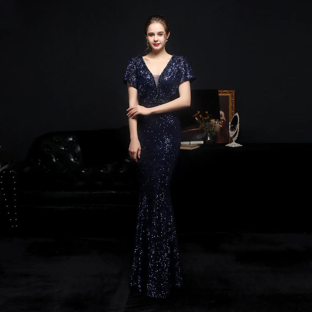 Elegant V-neck Sequin Fishtail Dress for Women