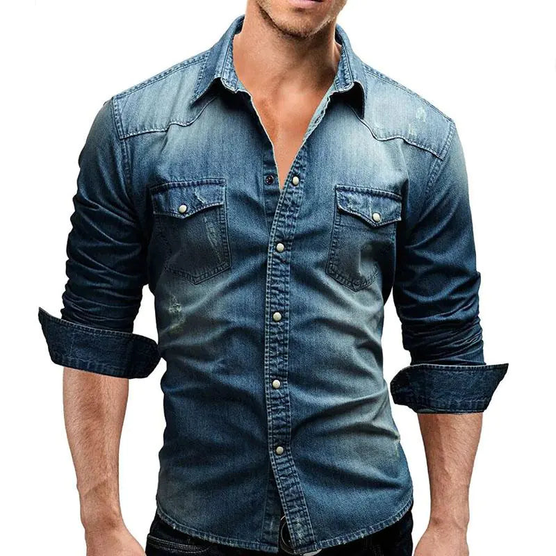 Men's Slim Fit Denim Short Sleeve Shirt