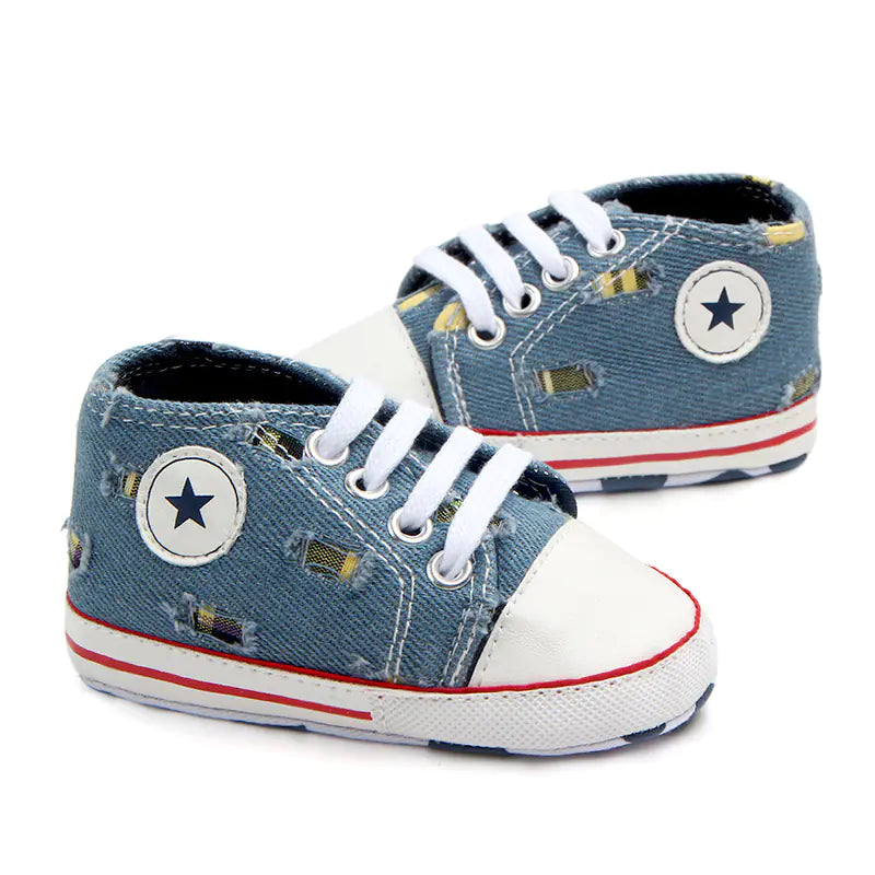Lace-Up Denim Holey Toddler Canvas Shoes for Babies
