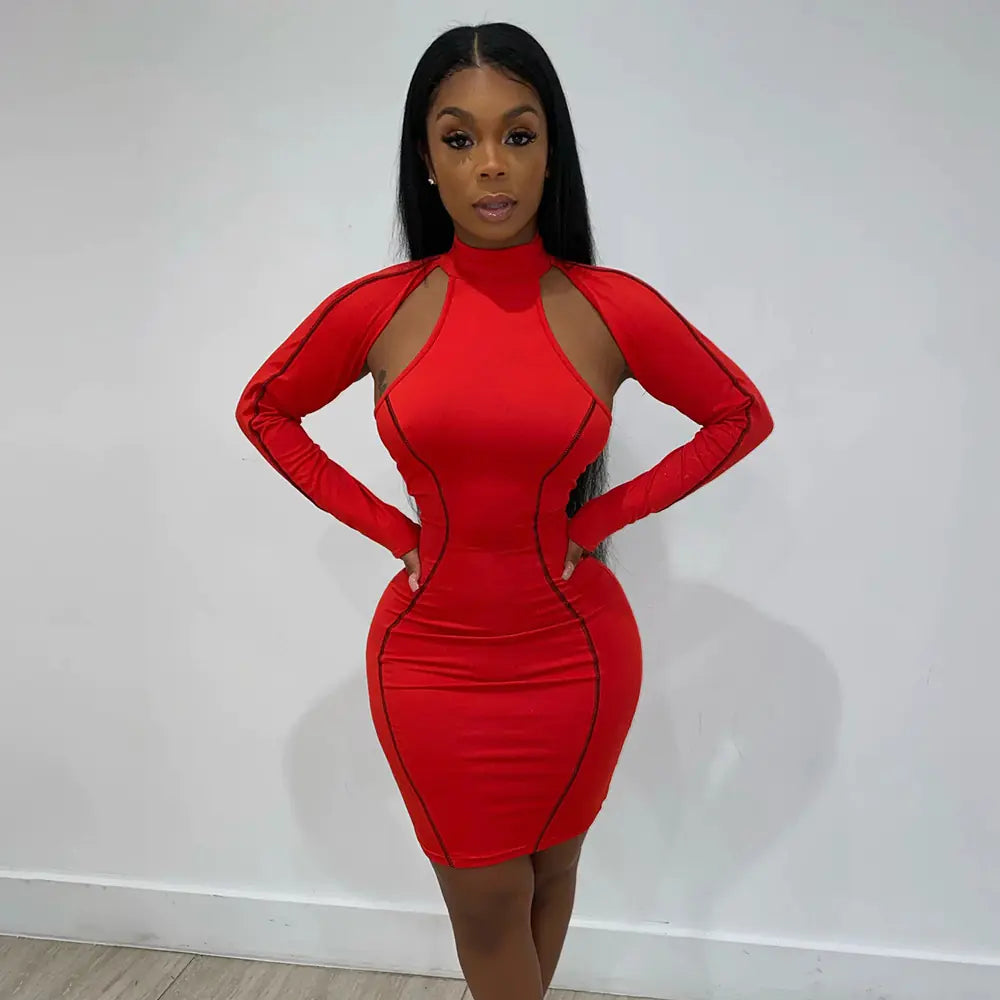 Sexy Hollow Out Long Sleeve Bodycon Dress