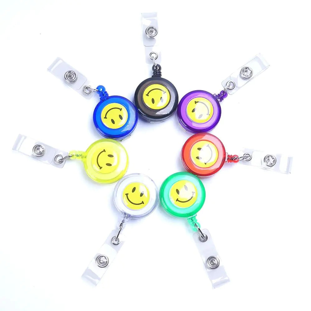 Smiley Face Badge Reel with Retractable Strap and Holder