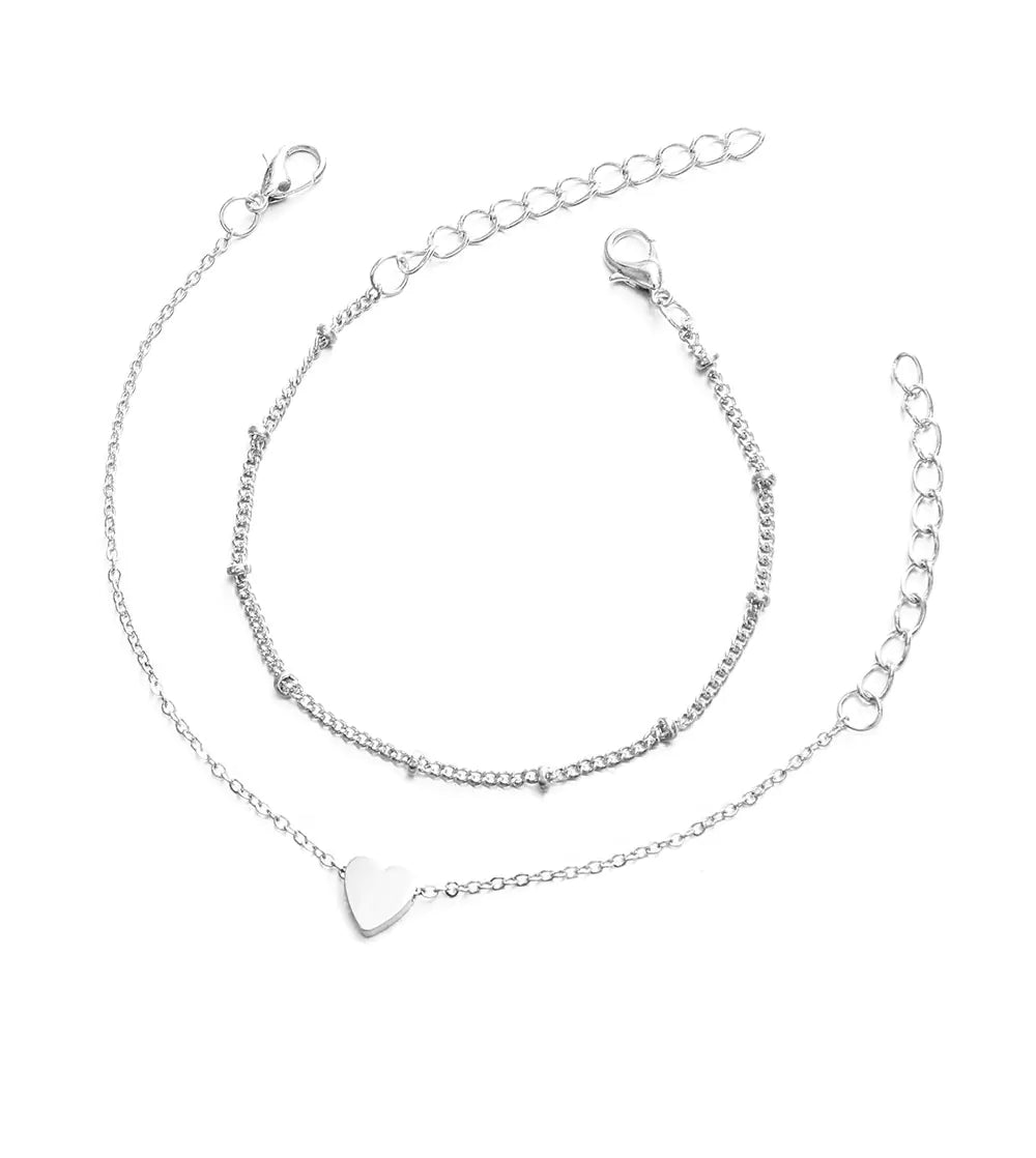 2-Piece Heart Layered Bracelet Set