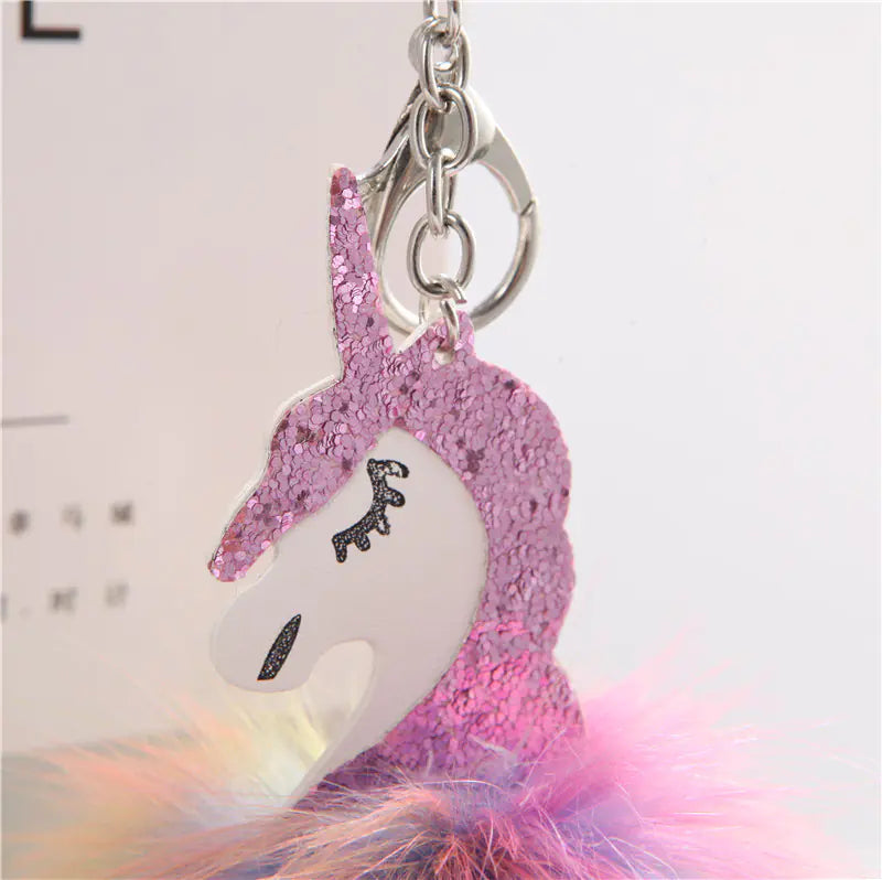 Colorful Pom-Pom Unicorn Keychain with Plush Detail