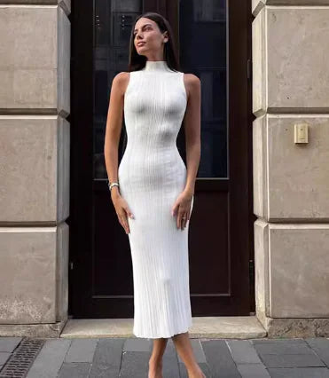 Knit Turtleneck Sleeveless Sheath Dress (One Piece)