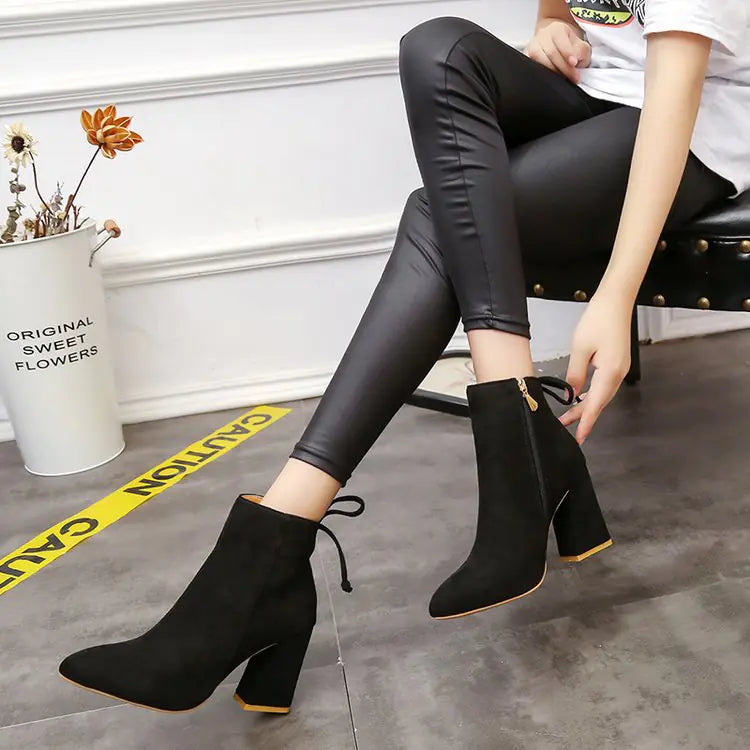 Women's Fashion High Heel Ankle Boots with Bow