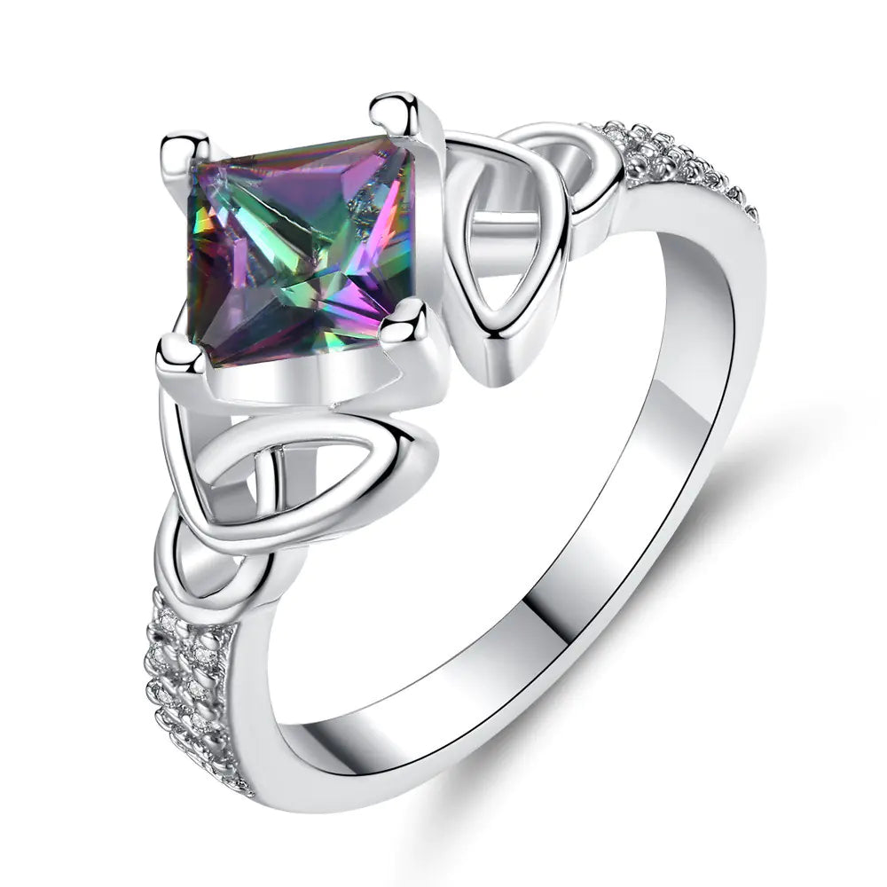 Colorful Stone Square Diamond Ring - Creative Jewelry