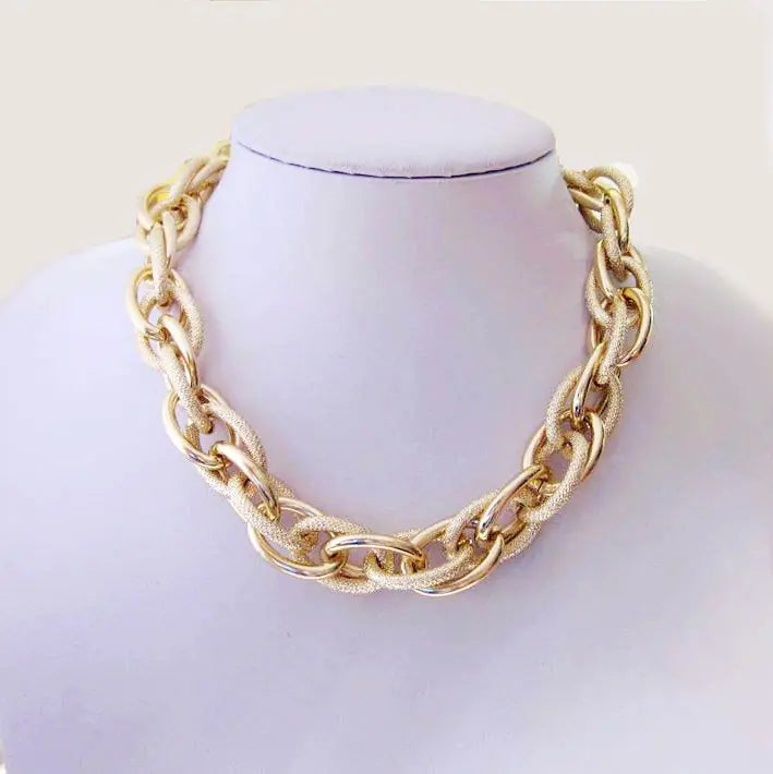 Gold Frosted Chunky Metal Chain Necklace (Korean Style)