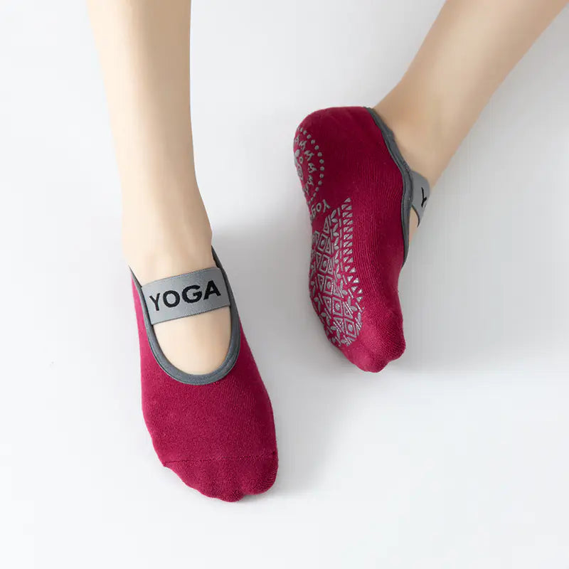 Trendy Cotton Yoga Socks with Grip and Wide Straps
