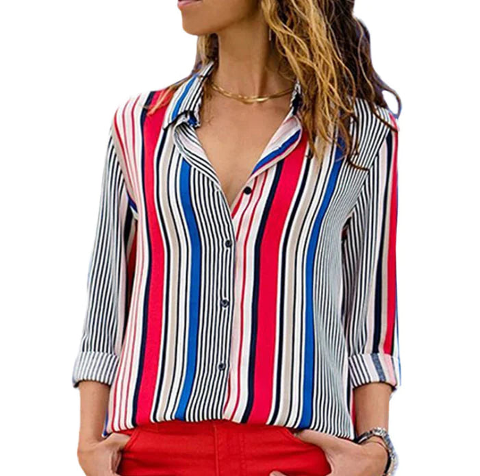 Women's Chiffon Long Sleeve Top with V-Neck Design