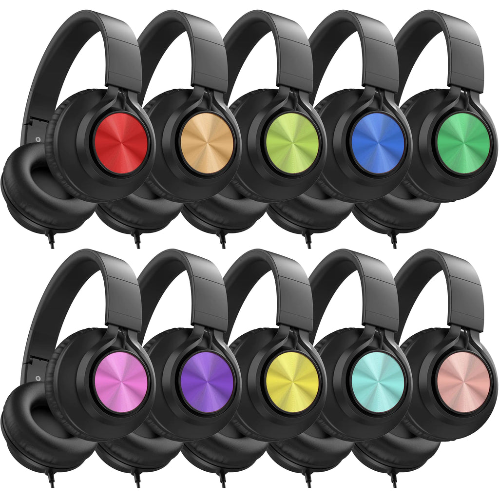 Headphones Bulk for Classroom 10 Pack - Kids Wired Headphones for School Students Over-Ear Headphones with Microphone HD Stereo Sound 3.5mm Jack for Library Online Learning (Muiticolor)
