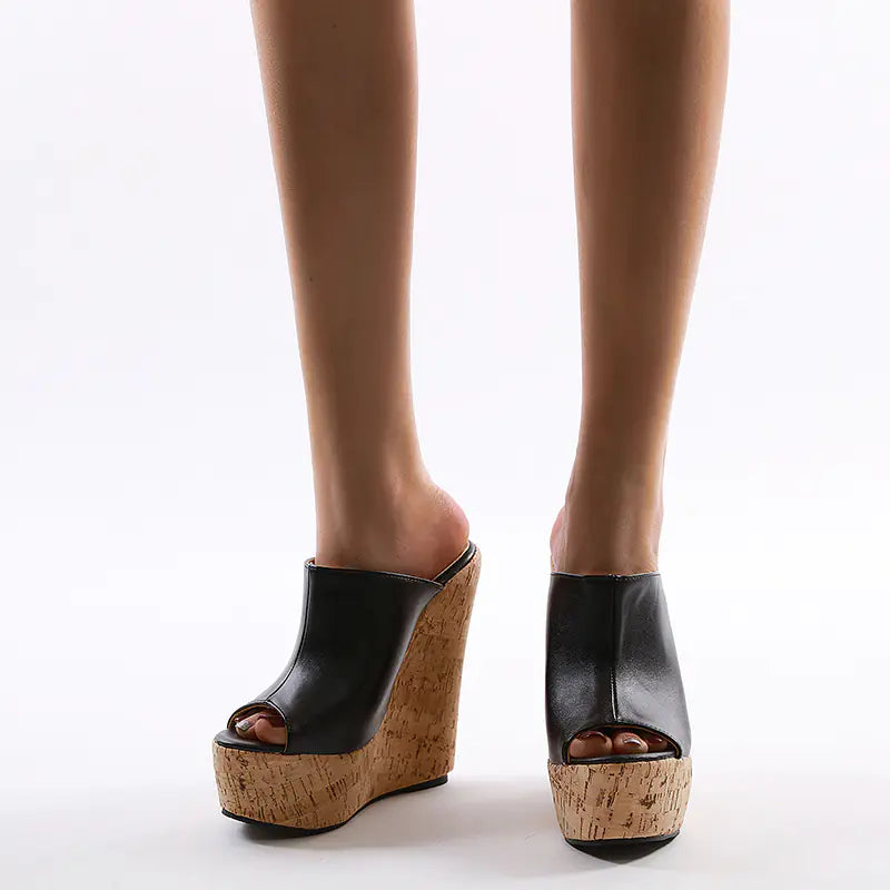 Simple Style Color-Block Wedge Heels (Sizes 35-42)