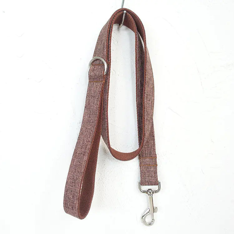 Brown Checkered Pet Leash and Collar Set