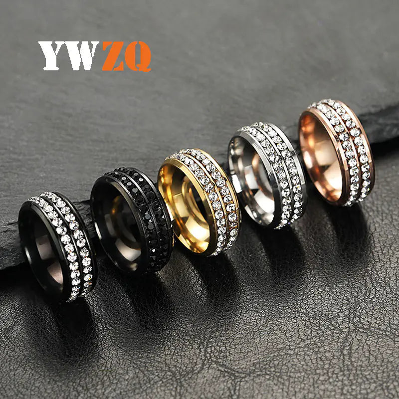 Titanium Steel Couple Rings with Full Diamonds