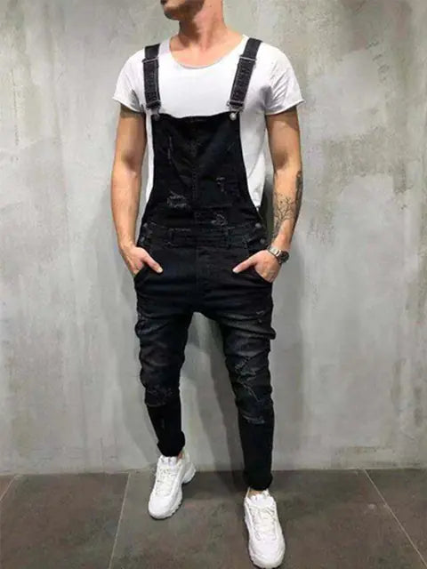 Stylish Men's Denim Jumpsuit and Slim Frayed Pants