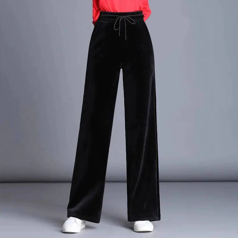 High-Waisted Velvet Wide-Leg Pants for Women