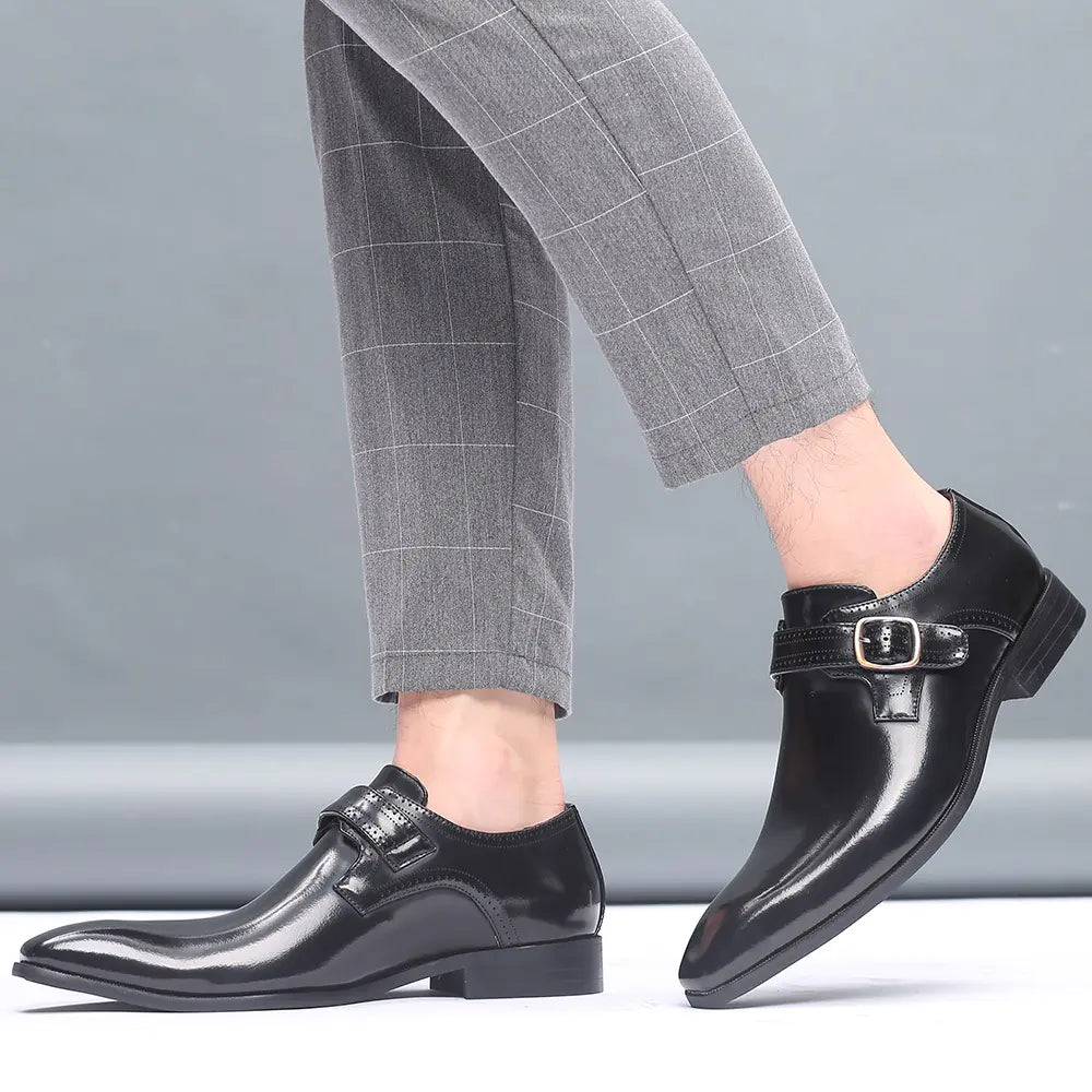 Men's Leather Business Casual Non-Slip Square Toe Shoes