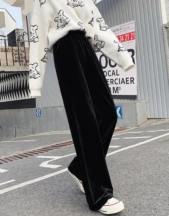 High-Waisted Velvet Wide-Leg Pants for Women
