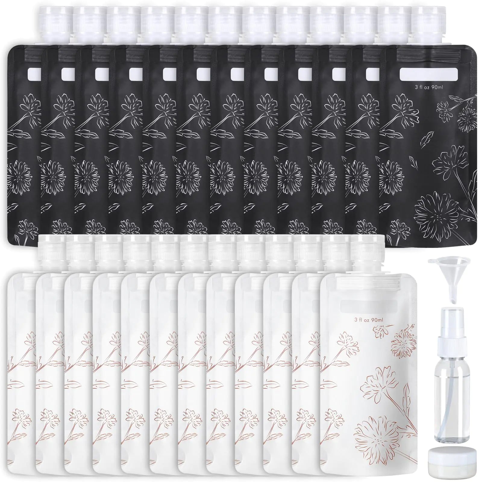 Travel Toiletry Containers - 27 Pack Leak Proof 3oz TSA Approved Travel Pouches Stand Up Slim & Lightweight Design Space Saving Pack More Shampoo Conditioner Lotion Body Wash