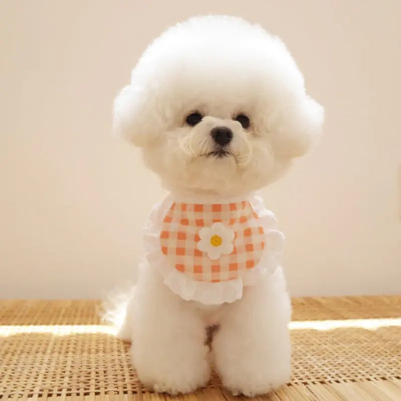 Cute Puppy Dog Plaid Flower Bib for Pets