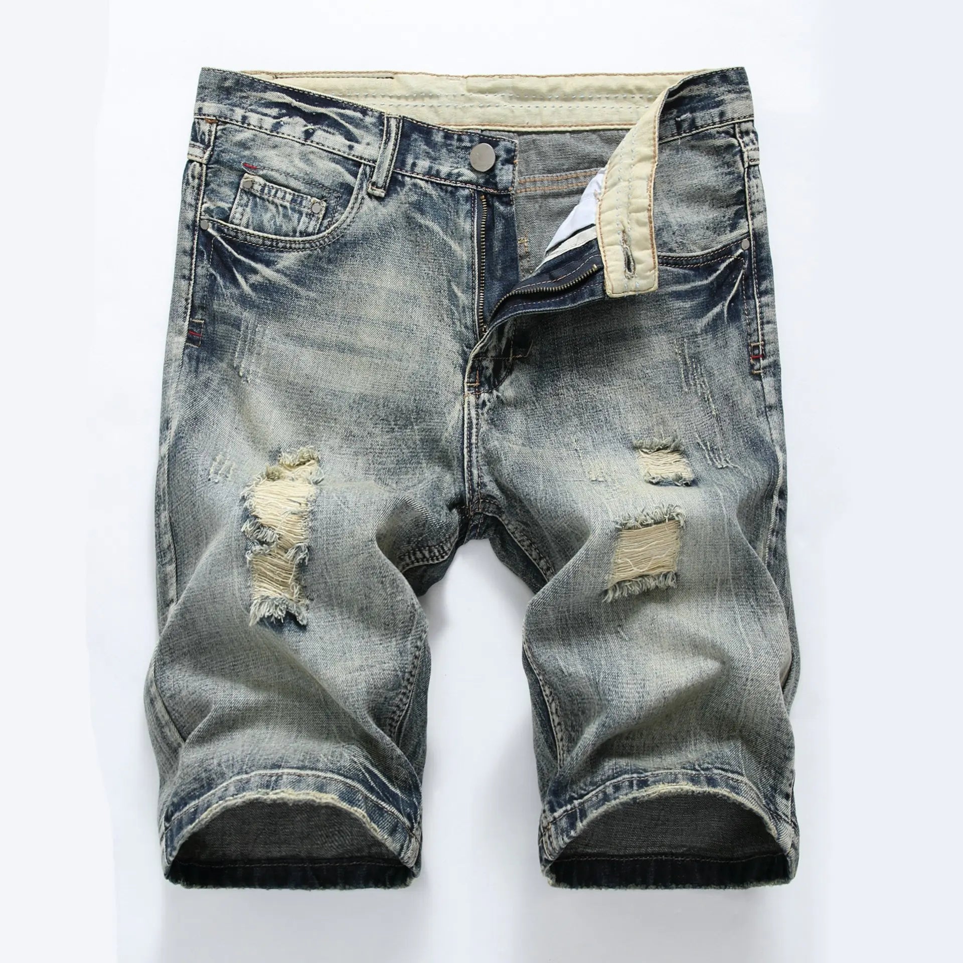Light Color Cotton Ripped Slim Denim Shorts