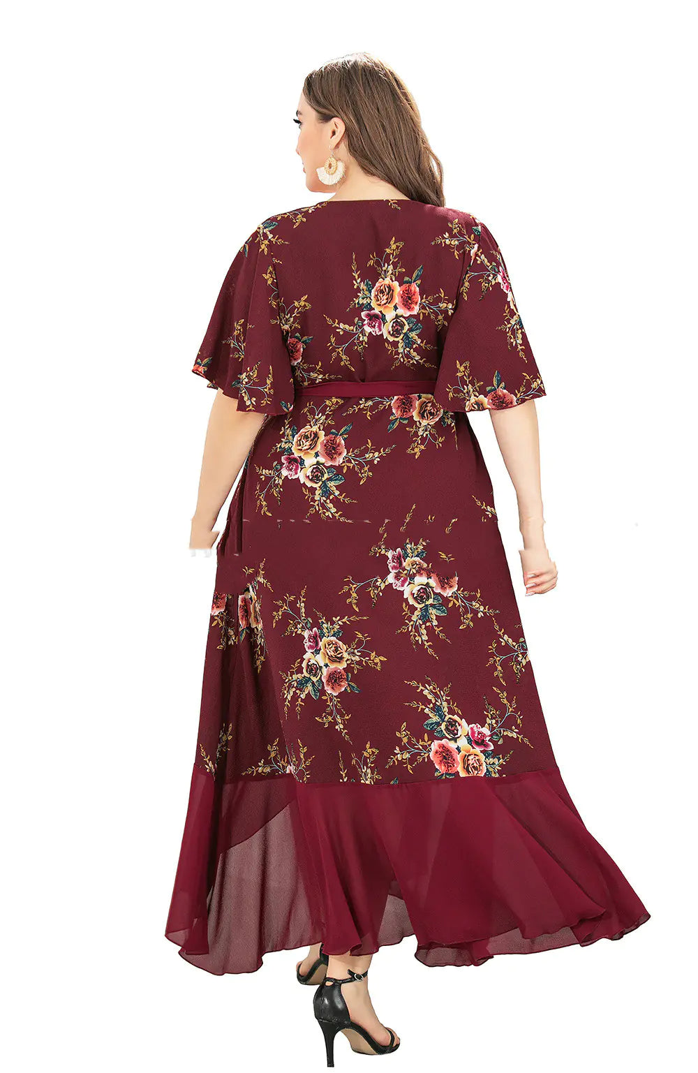 Plus Size Women's V-Neck Dress with Print